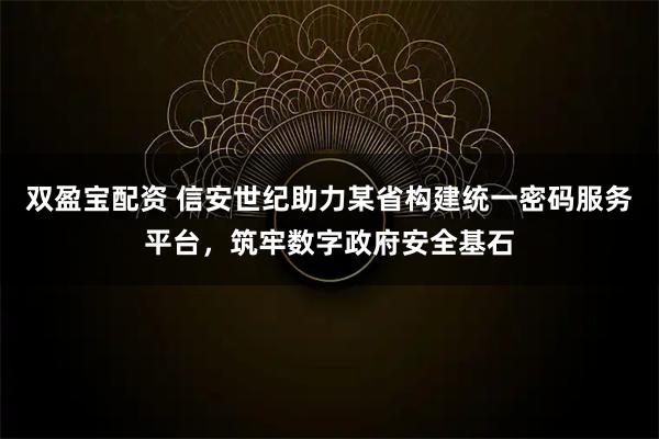双盈宝配资 信安世纪助力某省构建统一密码服务平台,筑牢数字政府安全基石