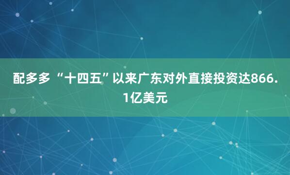 配多多 “十四五”以来广东对外直接投资达866.1亿美元